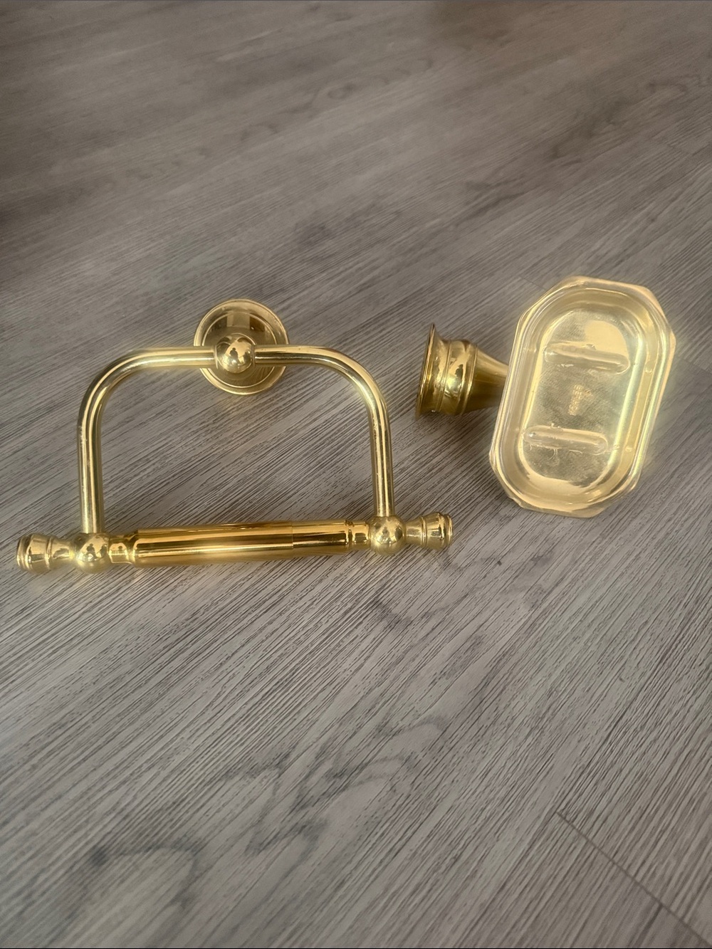 Polished Brass Tissue Holder and Soap Dish